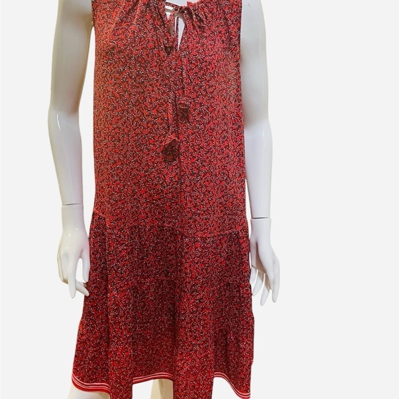 Max Studio Red Floral Print Tiered Sleeveless Flowy Tiered Shift Sundress Size 8 - Picture 14 of 16